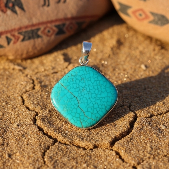 Kingman Turquoise Sterling Silver Pendant - Picture 12 of 12